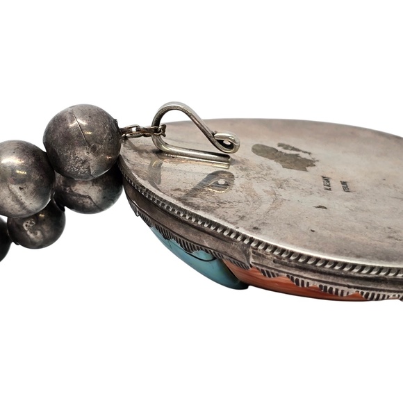 Native American M Begay Sterling Silver Spiny Oyster Necklace #20842 - Picture 5 of 10